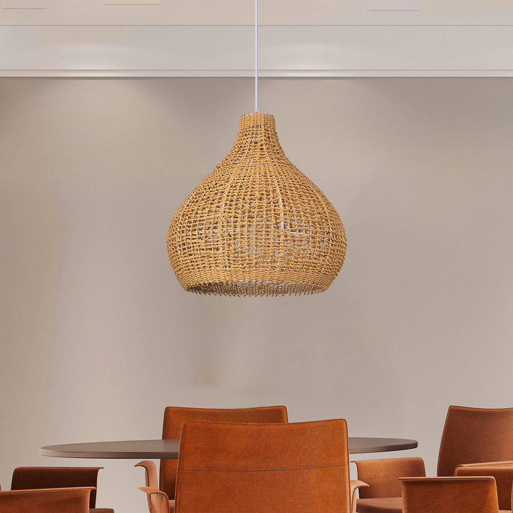 Natural Wicker Hanging Lamp Boho Rope Light Fixture for Dining Room Kitchen Island