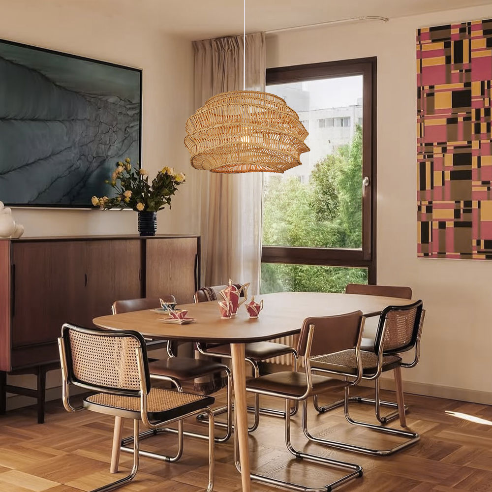 Designer Japanese Style Rattan Chandelier Coastal Dining Room Lighting