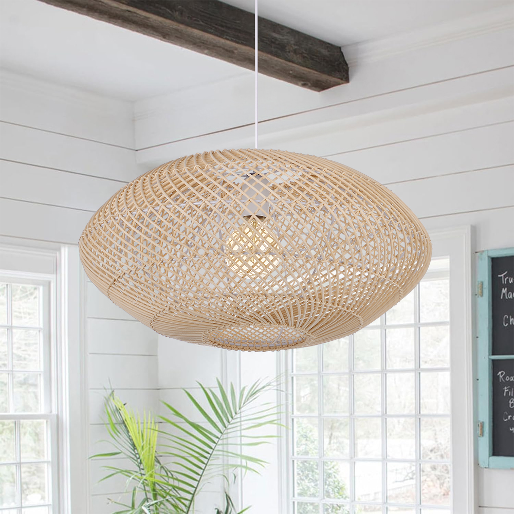 Dining Table Oval Rattan Pendant Light Wicker Ceiling Lamp Shade