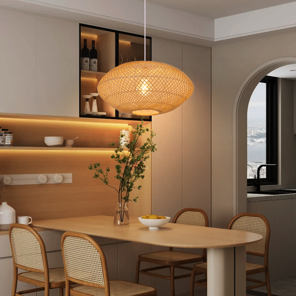 Dining Table Oval Rattan Pendant Light Wicker Ceiling Lamp Shade