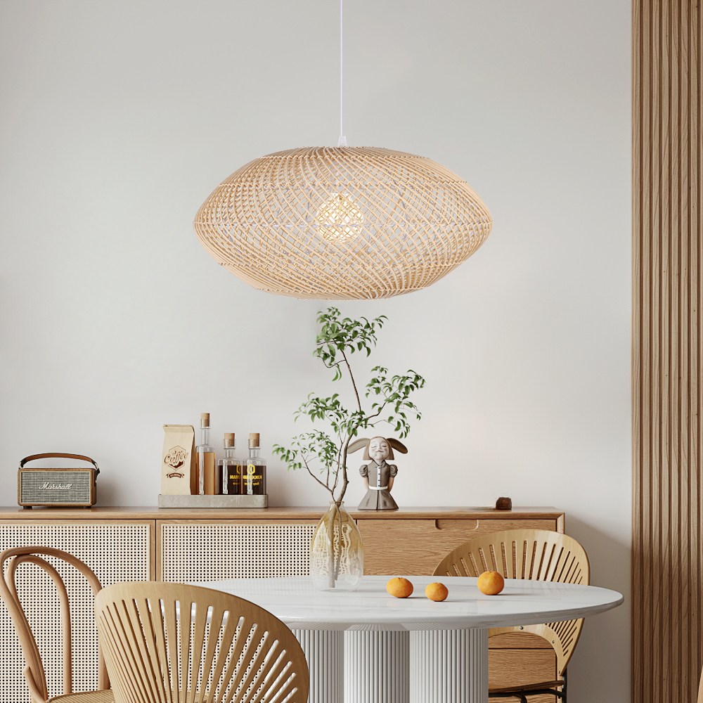 Dining Table Oval Rattan Pendant Light Wicker Ceiling Lamp Shade