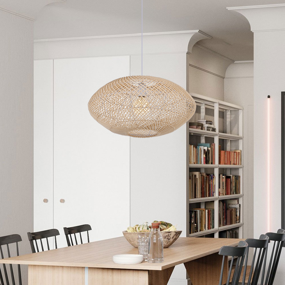 Dining Table Oval Rattan Pendant Light Wicker Ceiling Lamp Shade