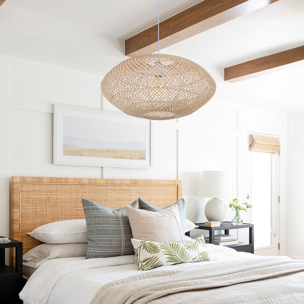 Dining Table Oval Rattan Pendant Light Wicker Ceiling Lamp Shade
