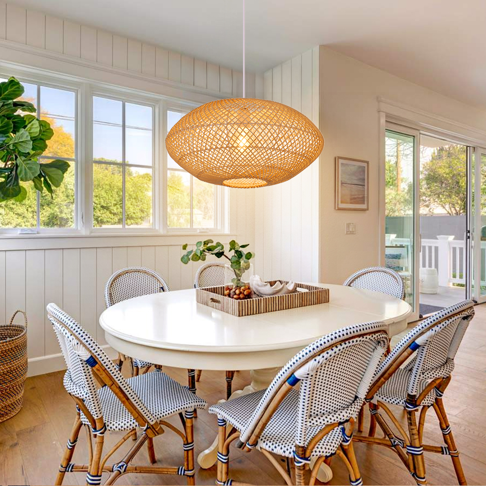 Dining Table Oval Rattan Pendant Light Wicker Ceiling Lamp Shade