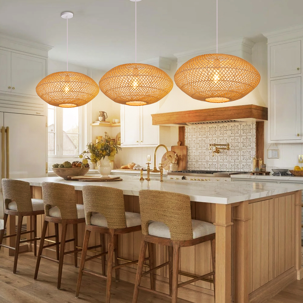 Dining Table Oval Rattan Pendant Light Wicker Ceiling Lamp Shade