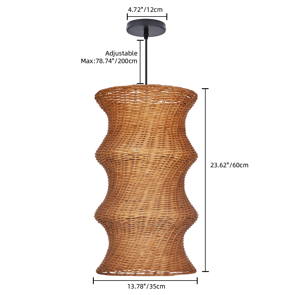 Natural Woven Rattan Wave Pendant Light Curved Wabi-sabi Hanging Lamp