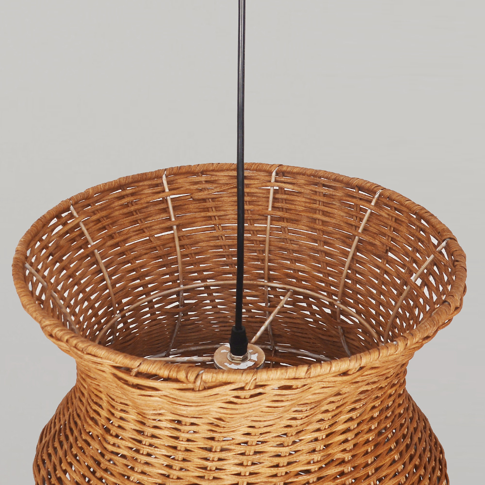 Natural Woven Rattan Wave Pendant Light Curved Wabi-sabi Hanging Lamp