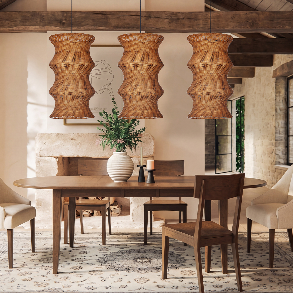 Natural Woven Rattan Wave Pendant Light Curved Wabi-sabi Hanging Lamp