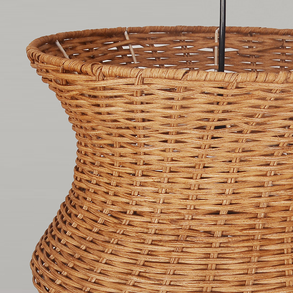 Natural Woven Rattan Wave Pendant Light Curved Wabi-sabi Hanging Lamp