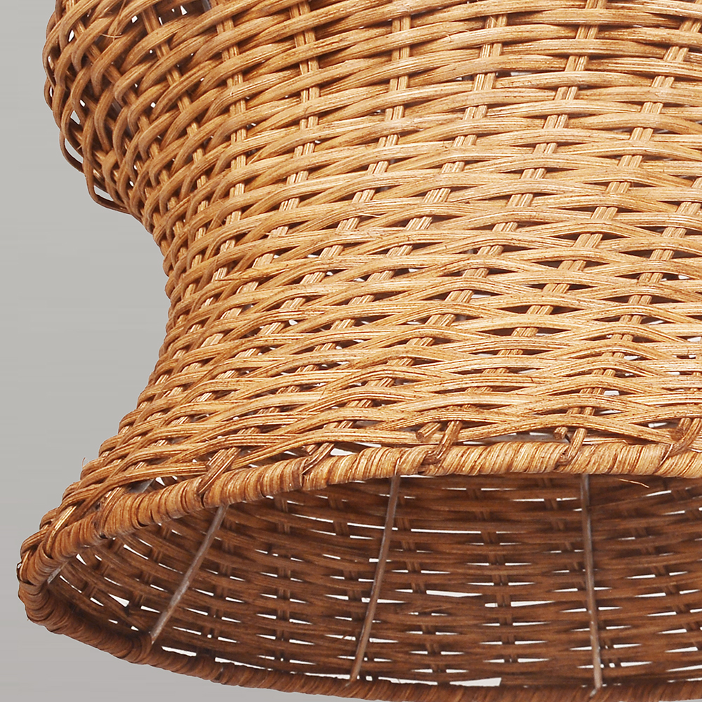 Natural Woven Rattan Wave Pendant Light Curved Wabi-sabi Hanging Lamp