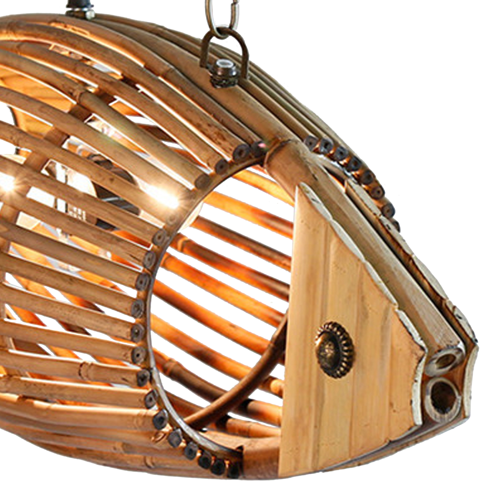 Handcrafted Rattan Fish Pendant Light Coastal Dining Room Living Room Hanging Chandelier