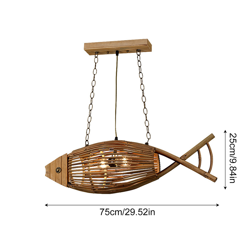 Handcrafted Rattan Fish Pendant Light Coastal Dining Room Living Room Hanging Chandelier
