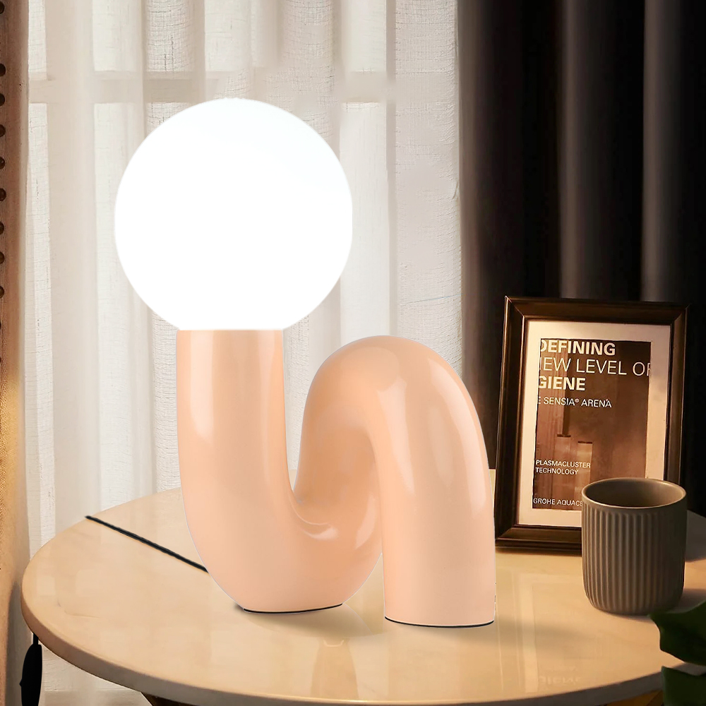 Contemporary Resin Beige Pink Table Lamp for Bedroom Reading Room