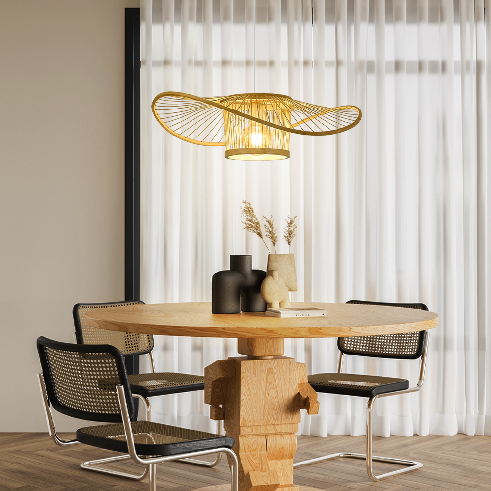 Handwoven Bamboo Pendant Light for Bedroom, Dining Room & Natural Home Decor