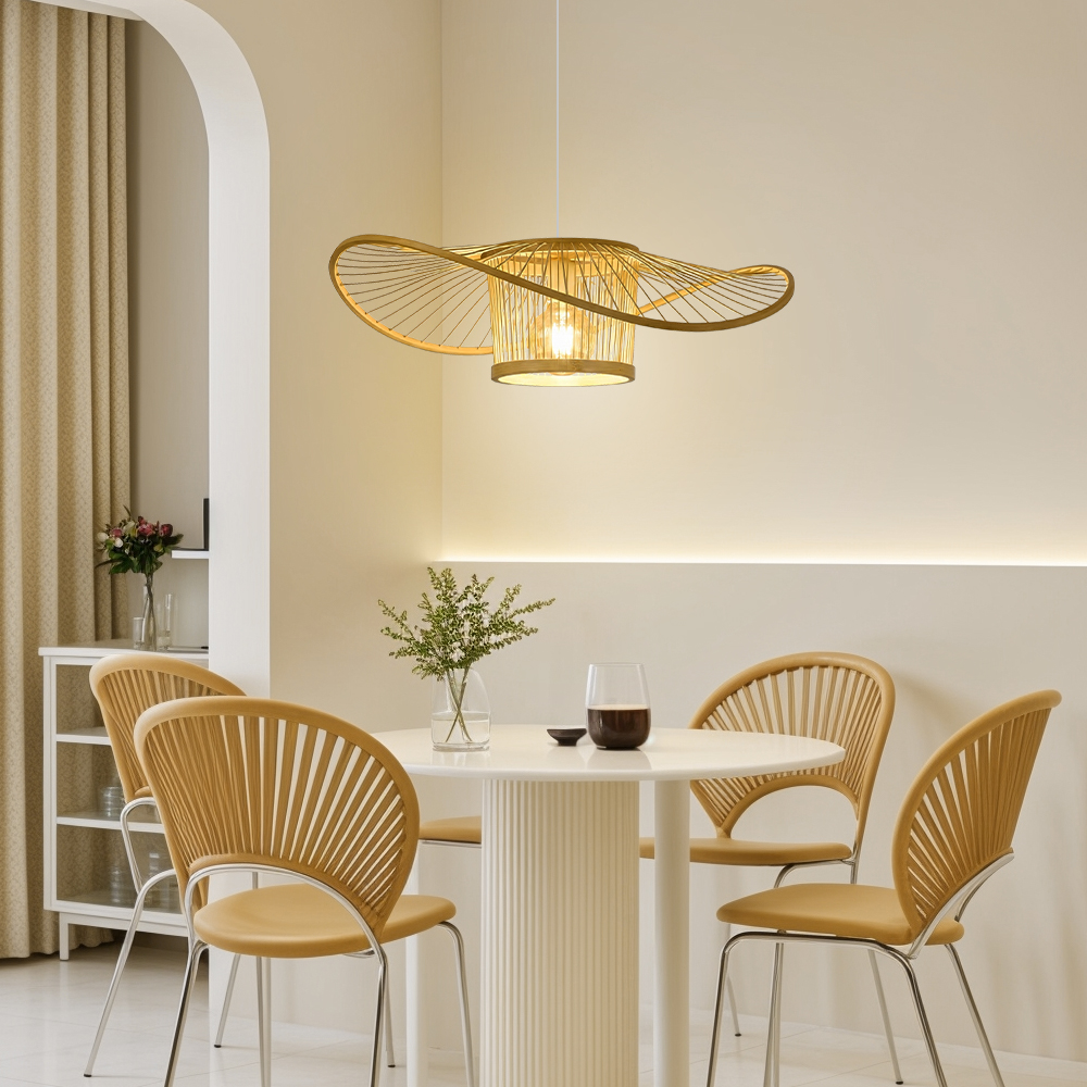 Handwoven Bamboo Pendant Light for Bedroom, Dining Room & Natural Home Decor