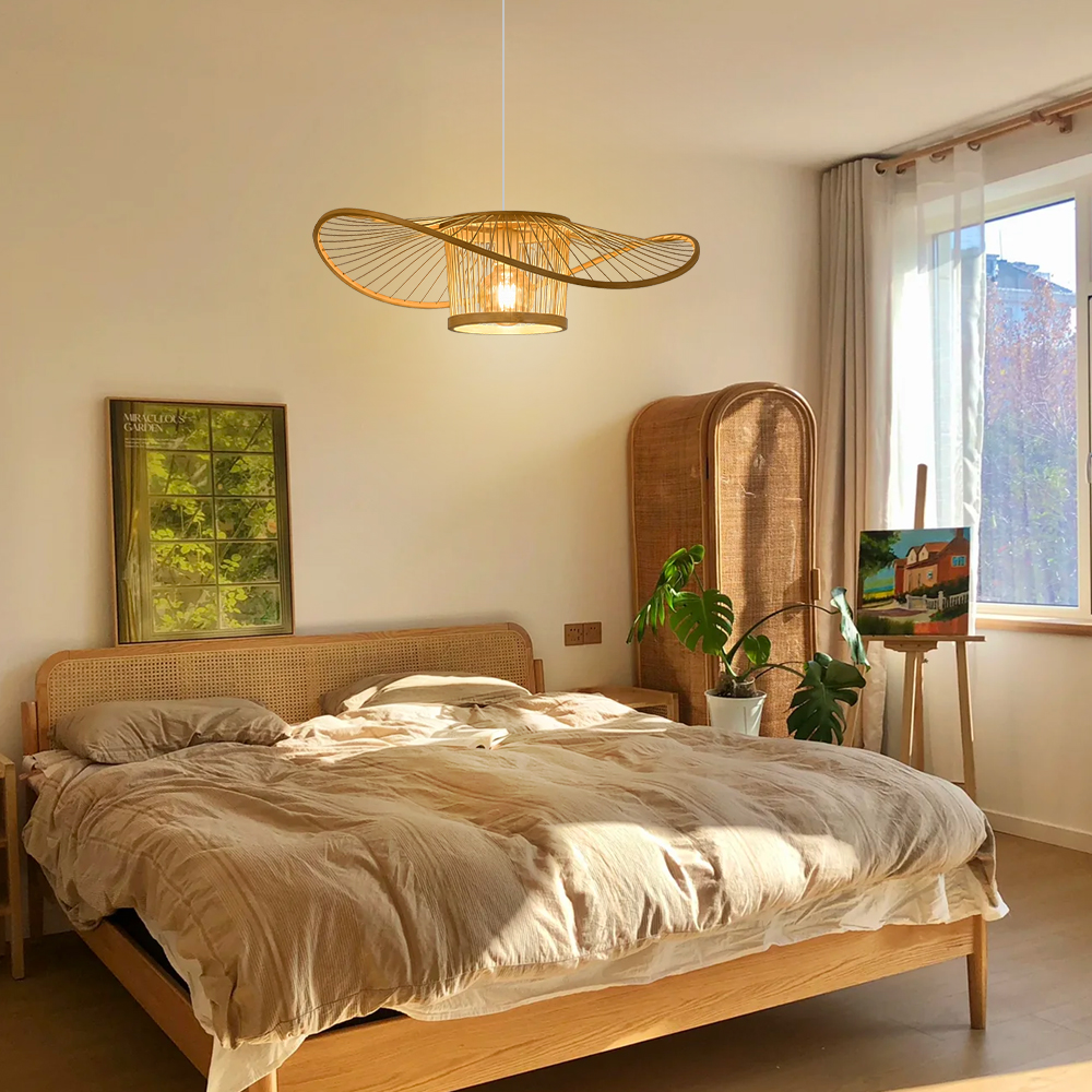 Handwoven Bamboo Pendant Light for Bedroom, Dining Room & Natural Home Decor