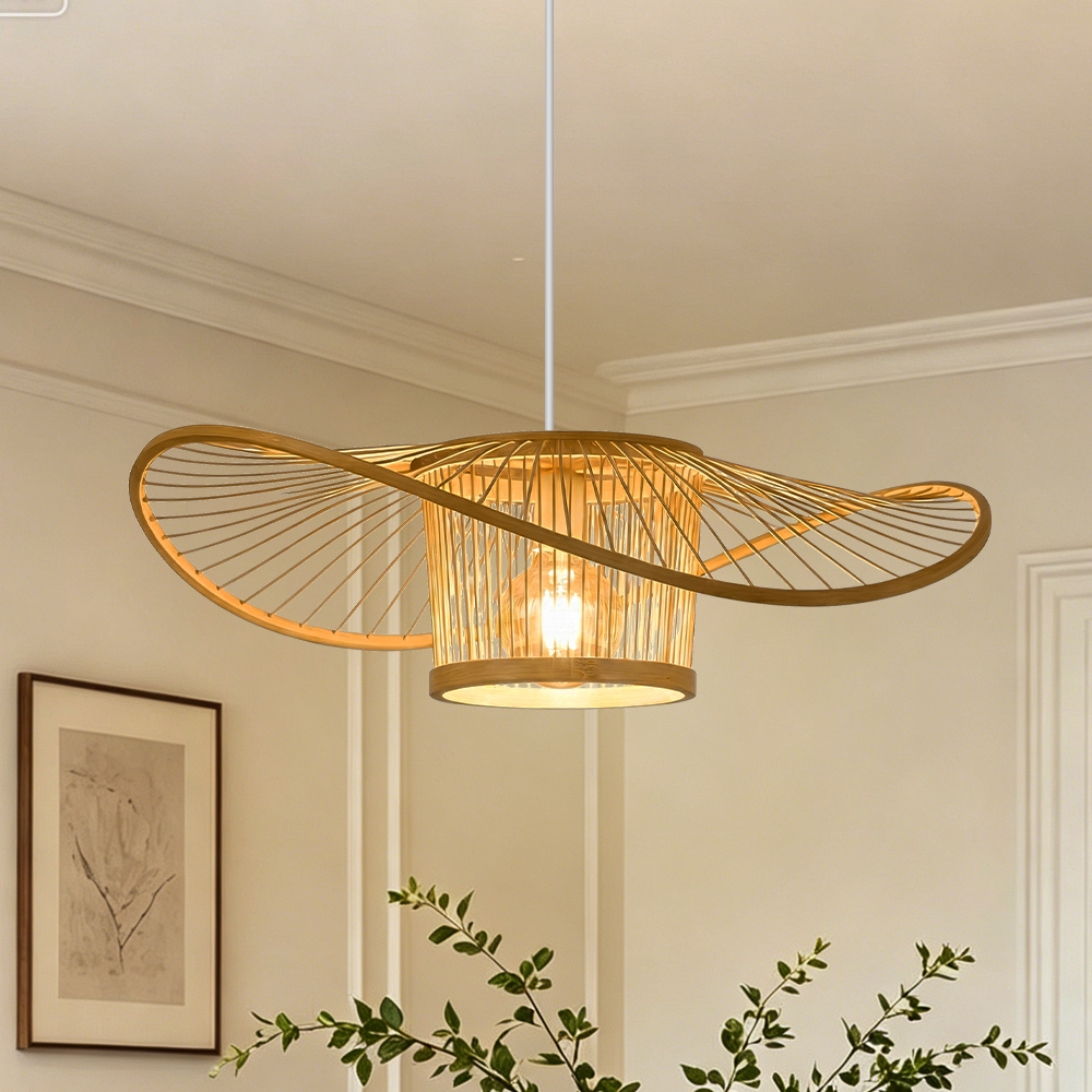 Handwoven Bamboo Pendant Light for Bedroom, Dining Room & Natural Home Decor