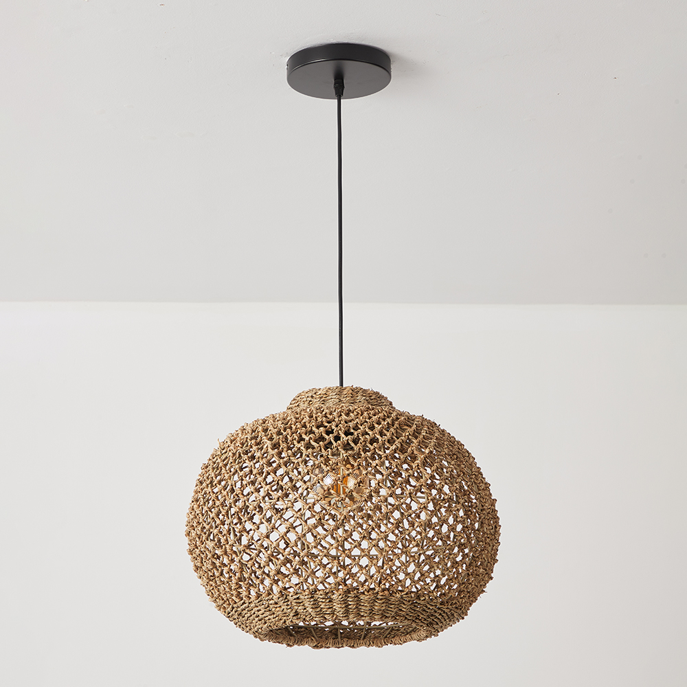 Wabi Sabi Style Seagrass Pendant Light Natural Woven Wicker Ceiling Lamp for Dining & Living Room