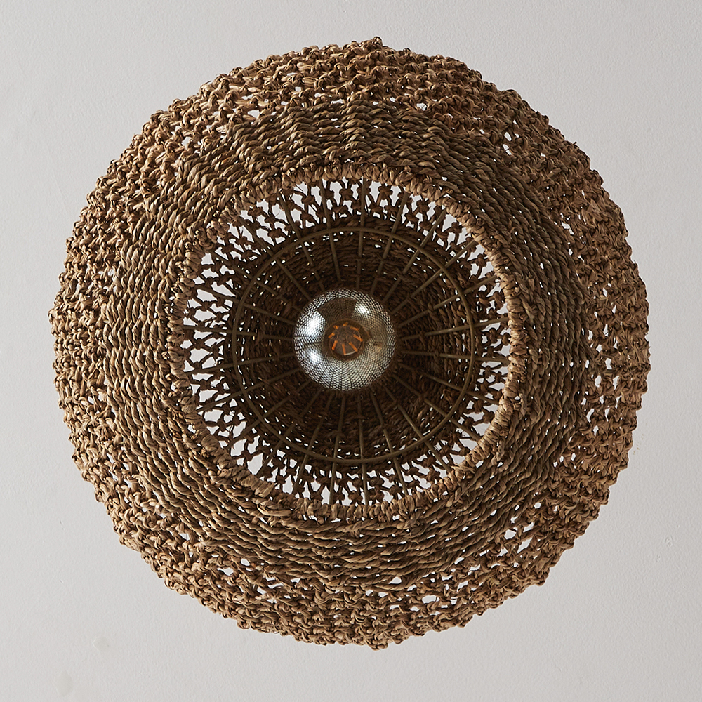 Wabi Sabi Style Seagrass Pendant Light Natural Woven Wicker Ceiling Lamp for Dining & Living Room