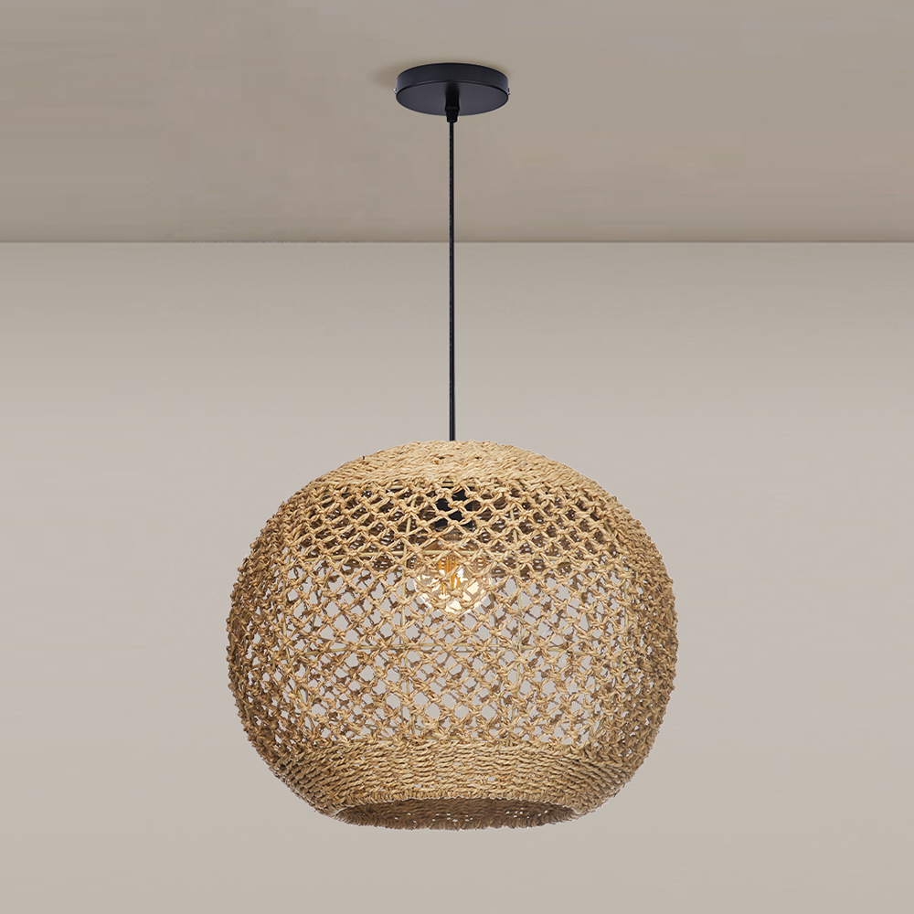 Natural Retro Seagrass Finish Chandelier Wicker Pendant Lighting for Dining Table