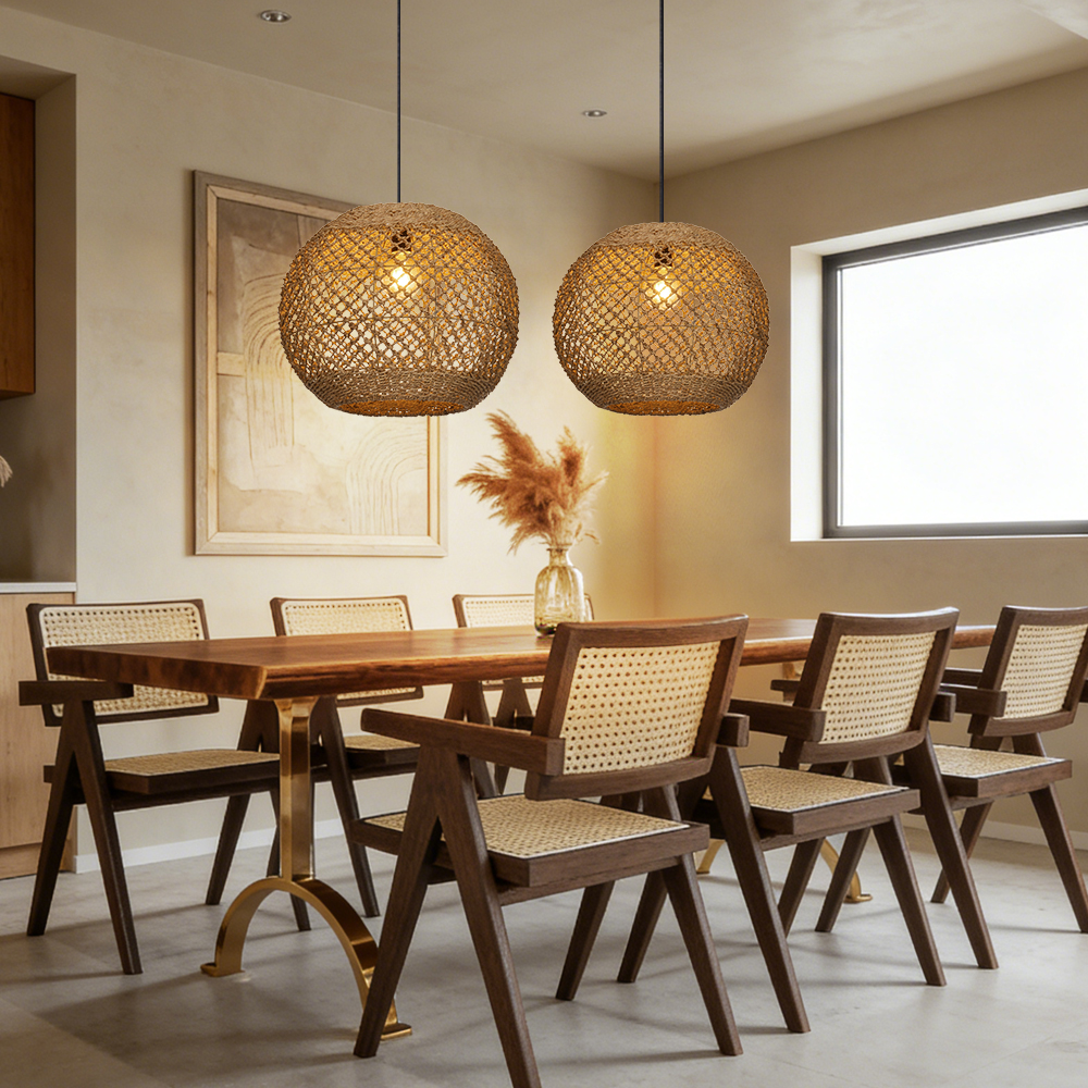 Rustic Seagrass Pendant Light Set with 5 lights Wabi-sabi Pendant Lamp for Farmhouse