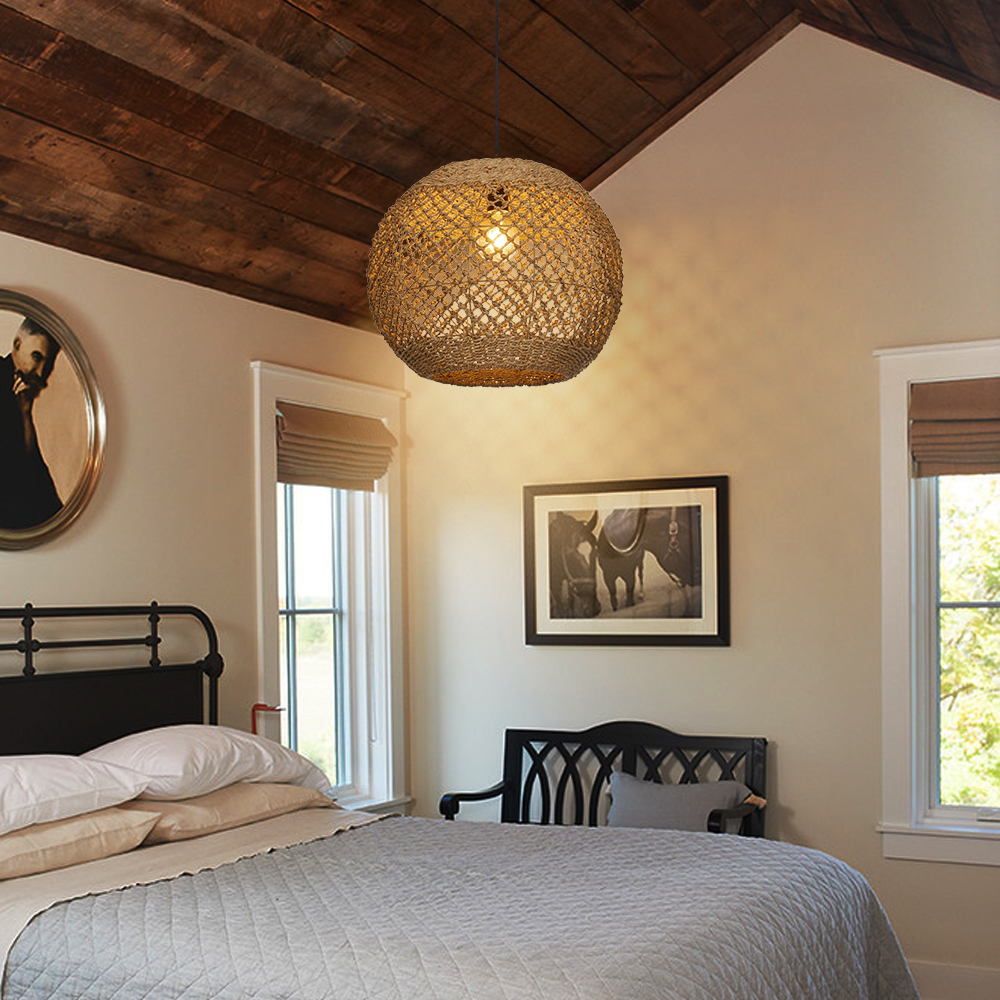 Rustic Seagrass Pendant Light Set with 5 lights Wabi-sabi Pendant Lamp for Farmhouse