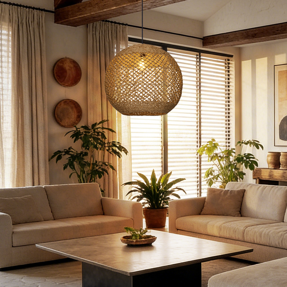 Natural Retro Seagrass Finish Chandelier Wicker Pendant Lighting for Dining Table