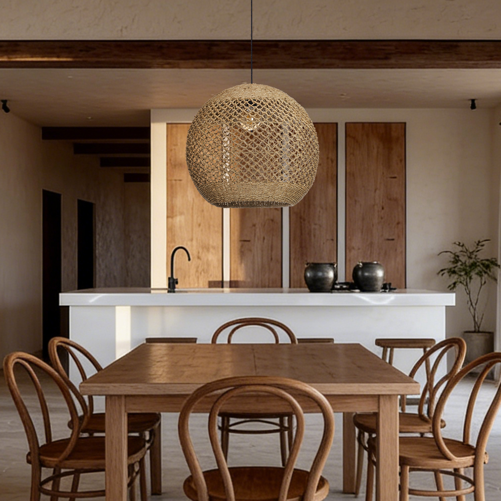 Rustic Seagrass Pendant Light Set with 5 lights Wabi-sabi Pendant Lamp for Farmhouse