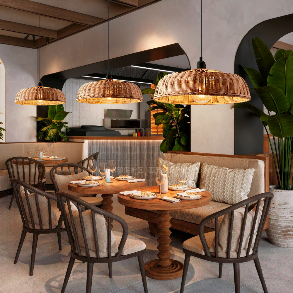 Natural Dark Rattan Chandelier for Restaurant