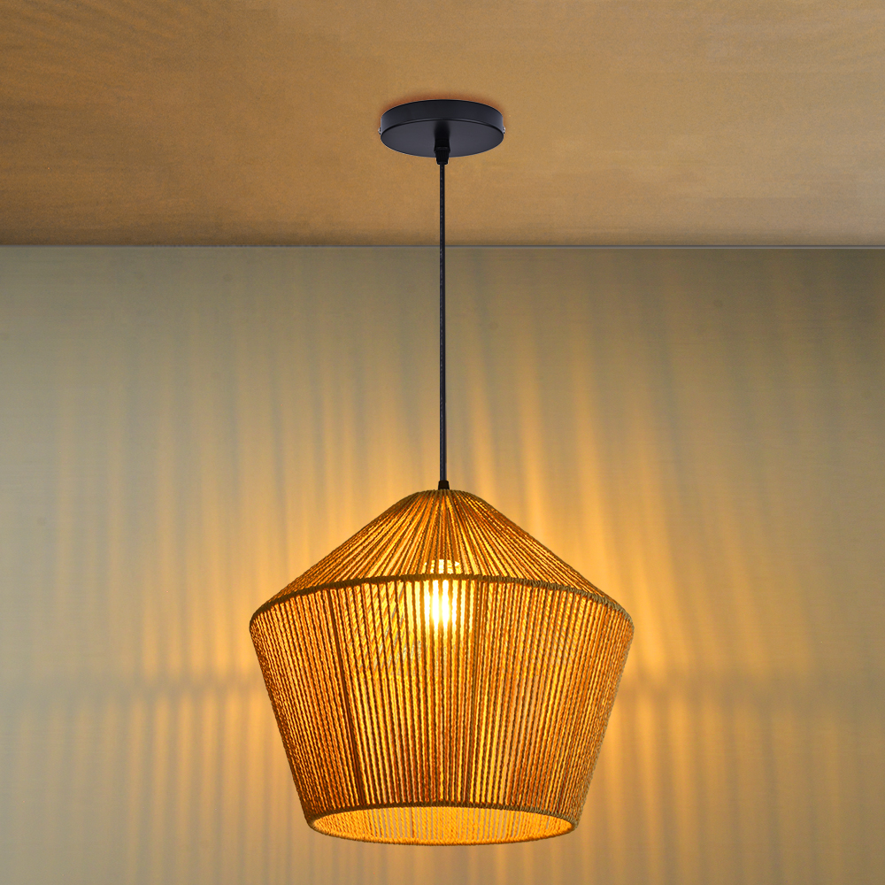 Paper Rope Woven Pendant Light Restaurants Decor Natural Wicker Lighting Fixture