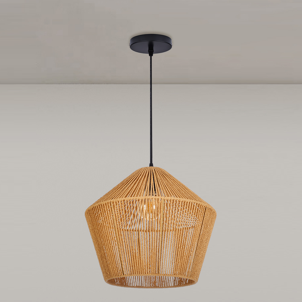 Paper Rope Woven Pendant Light Restaurants Decor Natural Wicker Lighting Fixture