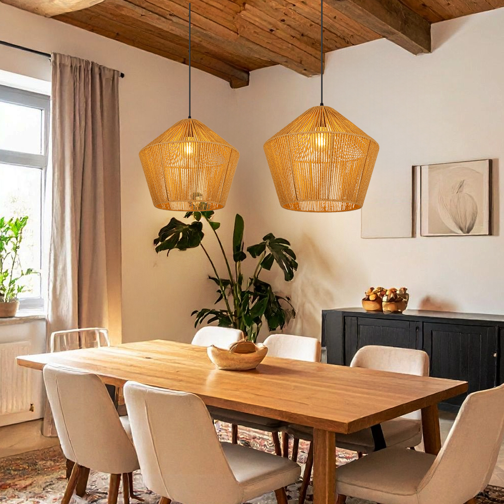Paper Rope Woven Pendant Light Restaurants Decor Natural Wicker Lighting Fixture