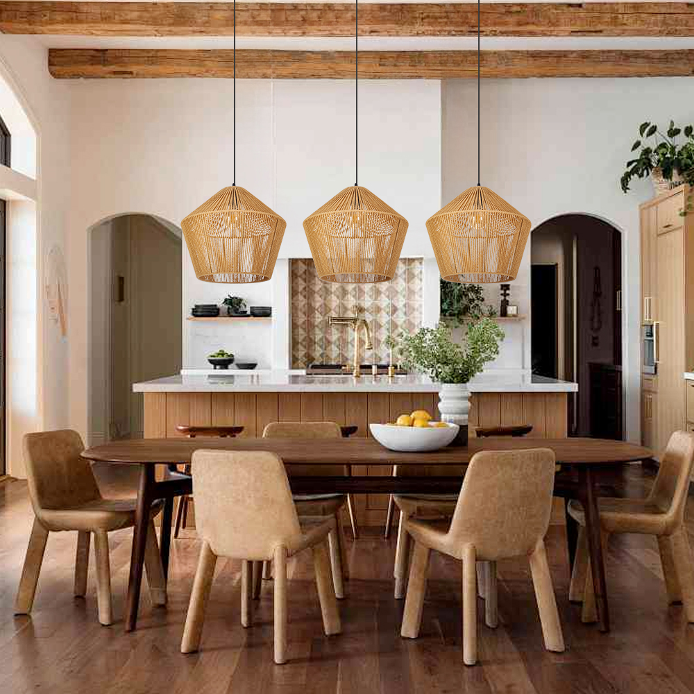 Paper Rope Woven Pendant Light Restaurants Decor Natural Wicker Lighting Fixture