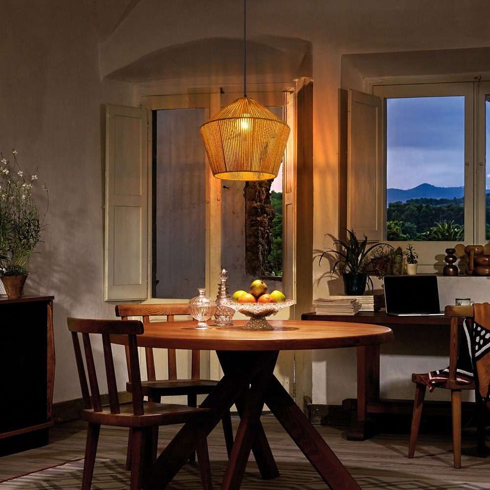 Paper Rope Woven Pendant Light Restaurants Decor Natural Wicker Lighting Fixture