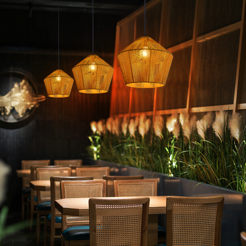 Paper Rope Woven Pendant Light Restaurants Decor Natural Wicker Lighting Fixture