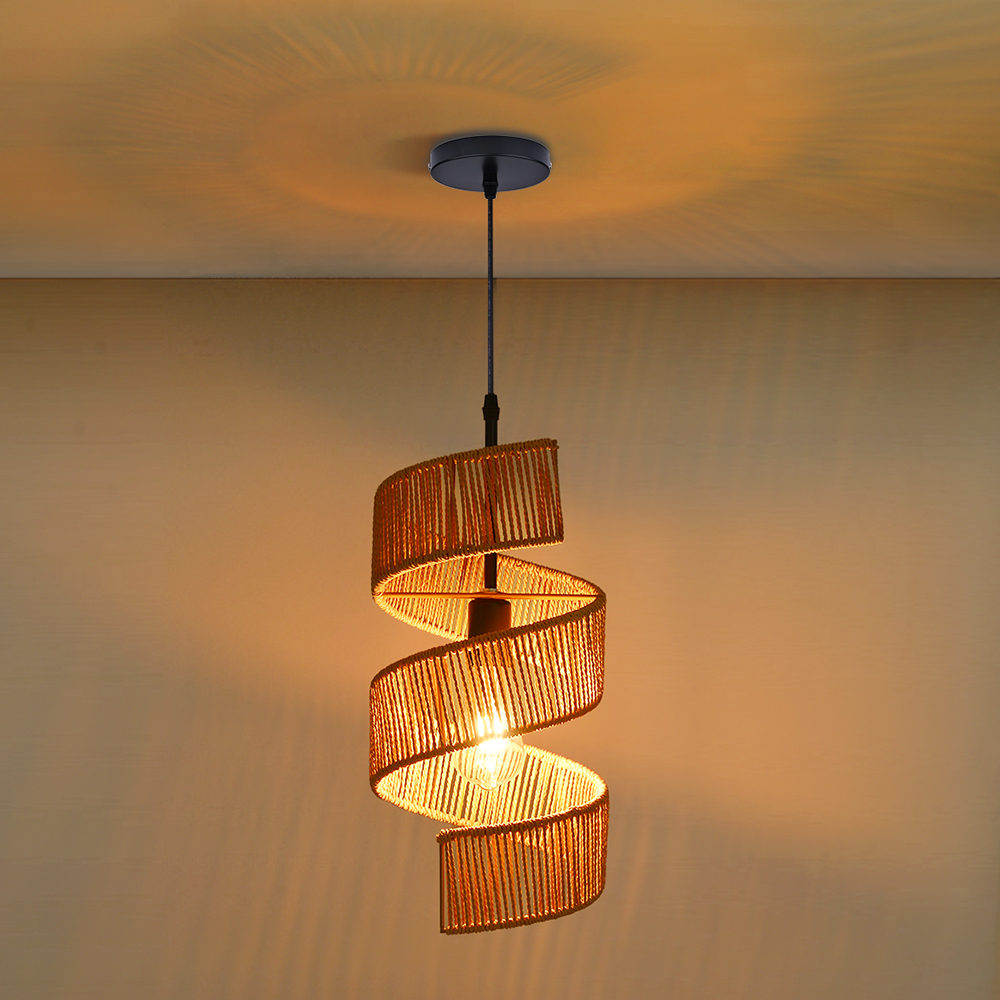Restaurant Rotating Shape Rope Chandelier Weave Natural Pendant Shade