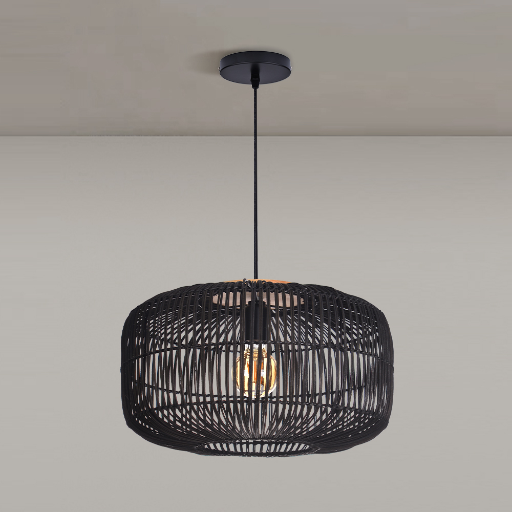 Natural Creative Rattan Chandeliers Dining Room Black Pendant Lights