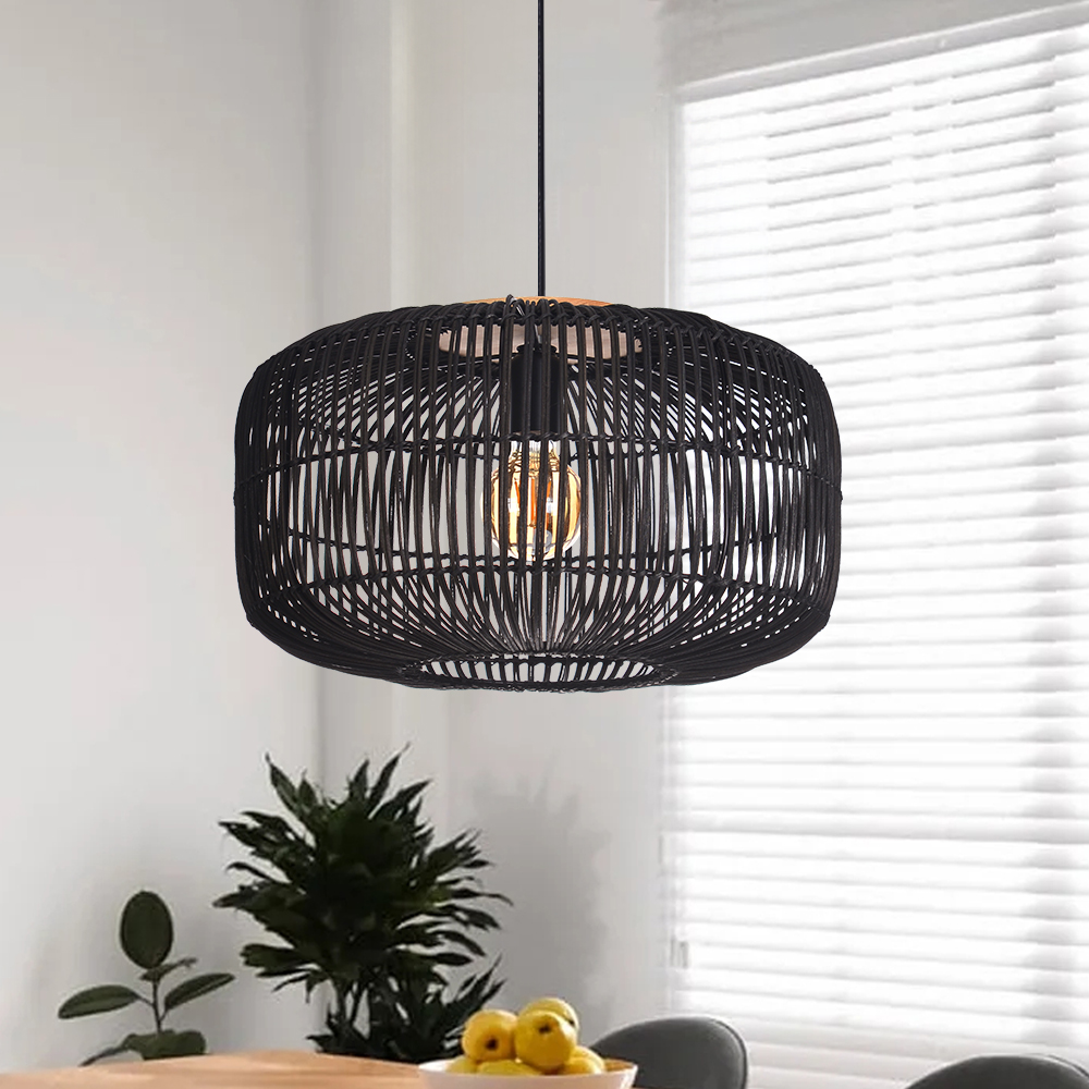 Natural Creative Rattan Chandeliers Dining Room Black Pendant Lights
