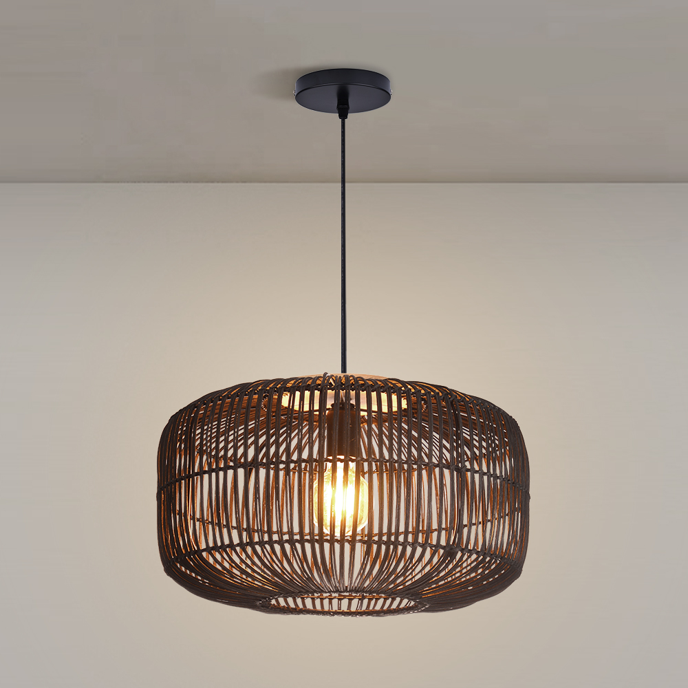 Natural Creative Rattan Chandeliers Dining Room Black Pendant Lights