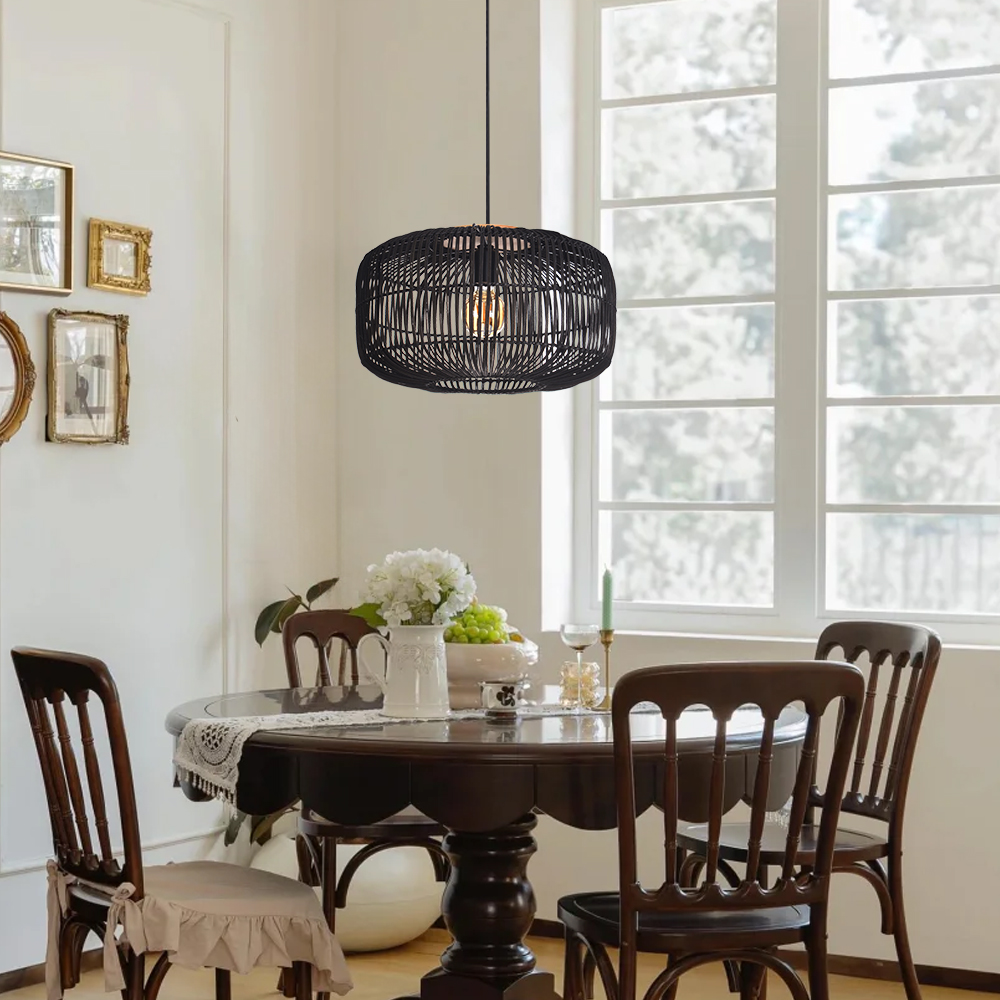 Natural Creative Rattan Chandeliers Dining Room Black Pendant Lights
