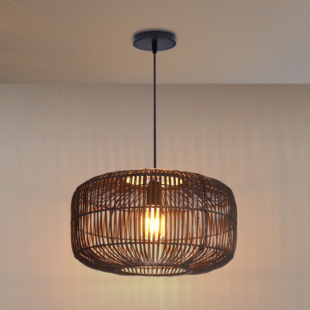 Natural Creative Rattan Chandeliers Dining Room Black Pendant Lights