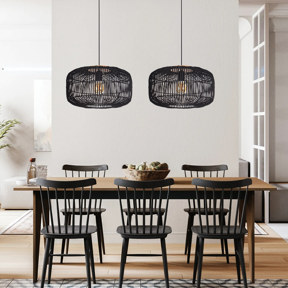 Natural Creative Rattan Chandeliers Dining Room Black Pendant Lights