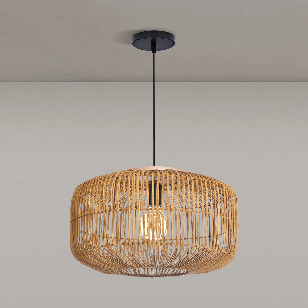Natural Creative Rattan Chandeliers Dining Room Black Pendant Lights