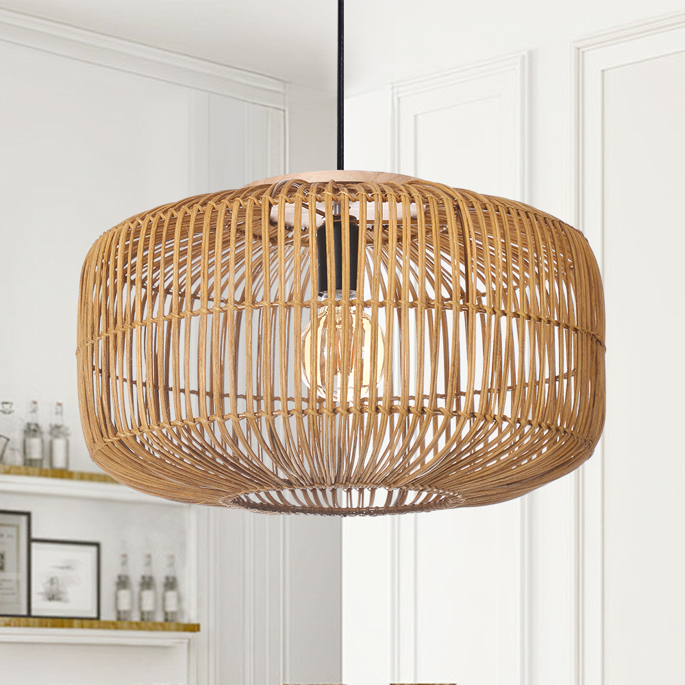 Natural Creative Rattan Chandeliers Dining Room Black Pendant Lights