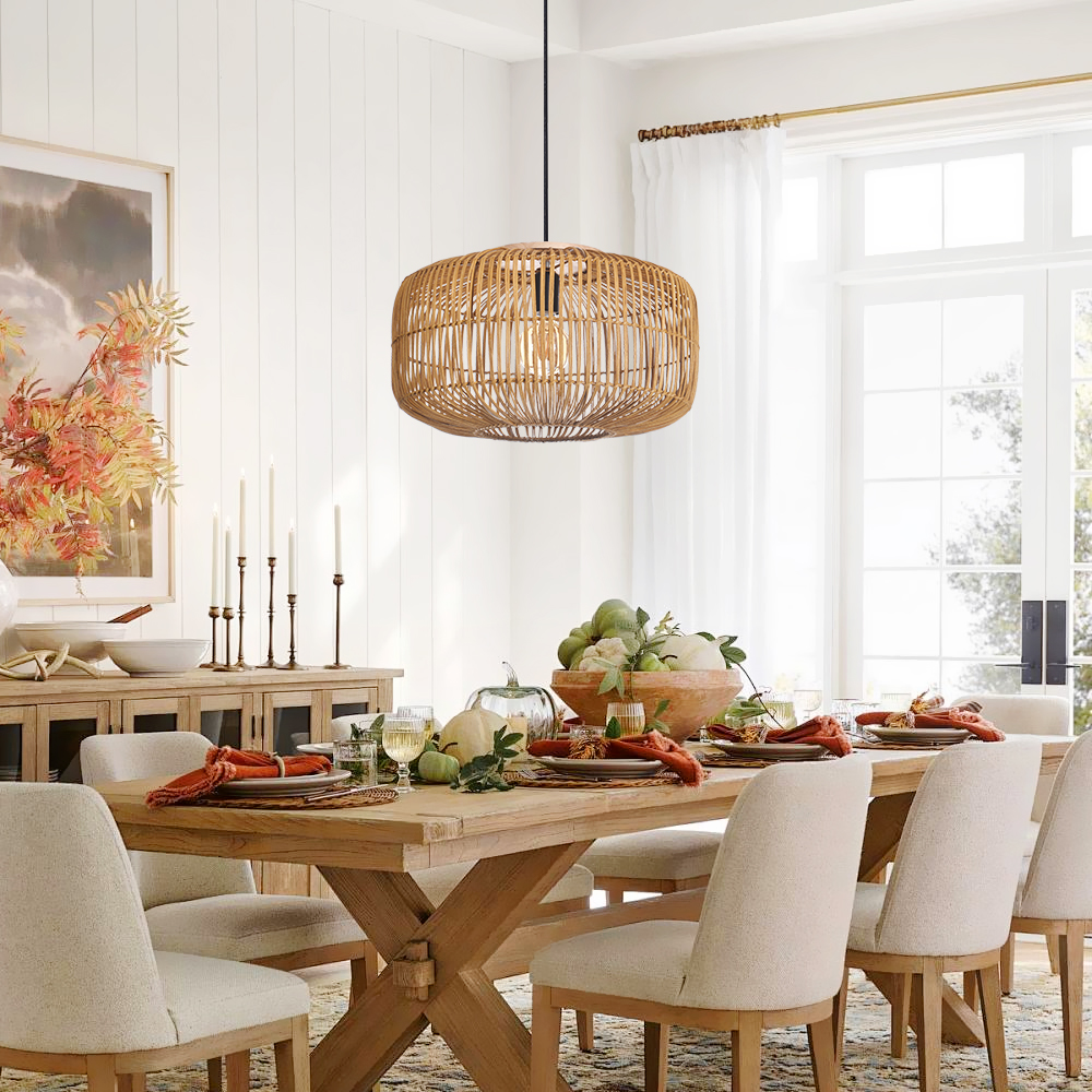 Natural Creative Rattan Chandeliers Dining Room Black Pendant Lights