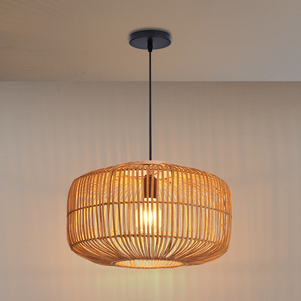 Natural Creative Rattan Chandeliers Dining Room Black Pendant Lights