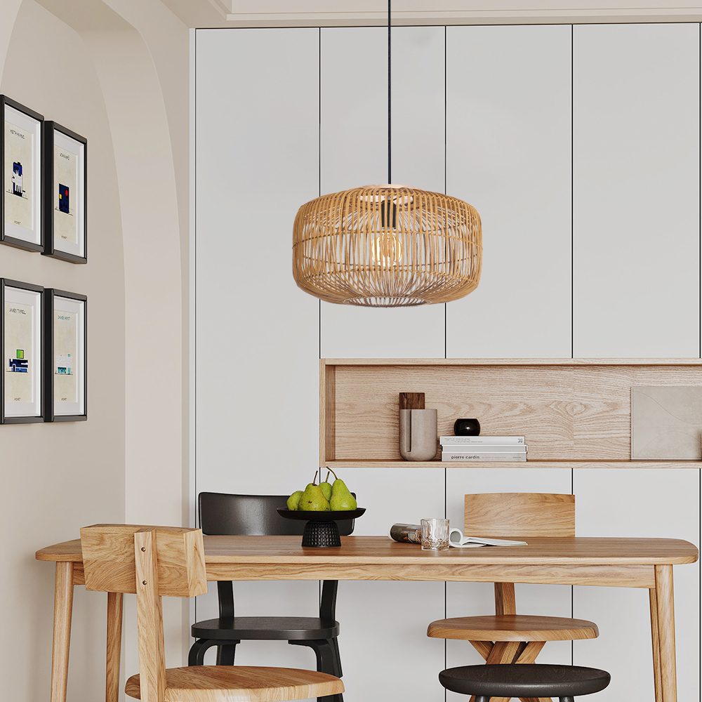 Natural Creative Rattan Chandeliers Dining Room Black Pendant Lights
