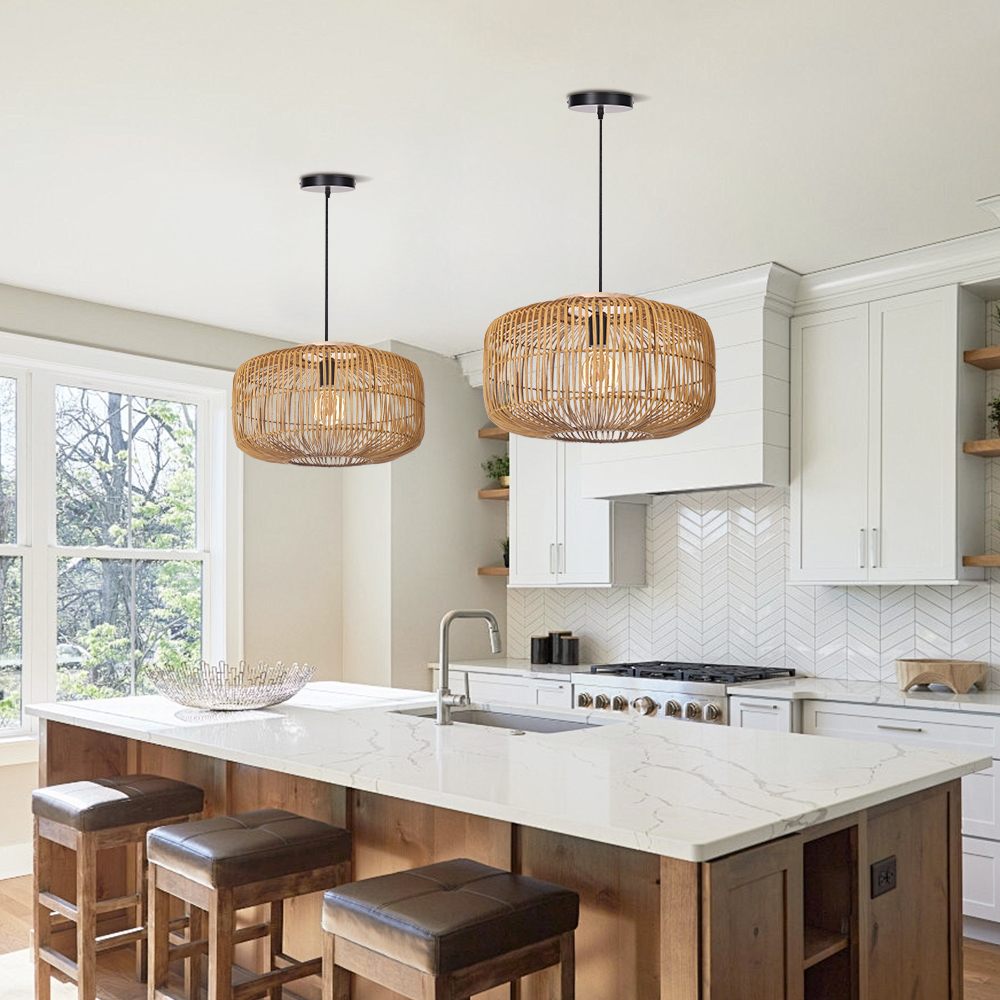 Natural Creative Rattan Chandeliers Dining Room Black Pendant Lights