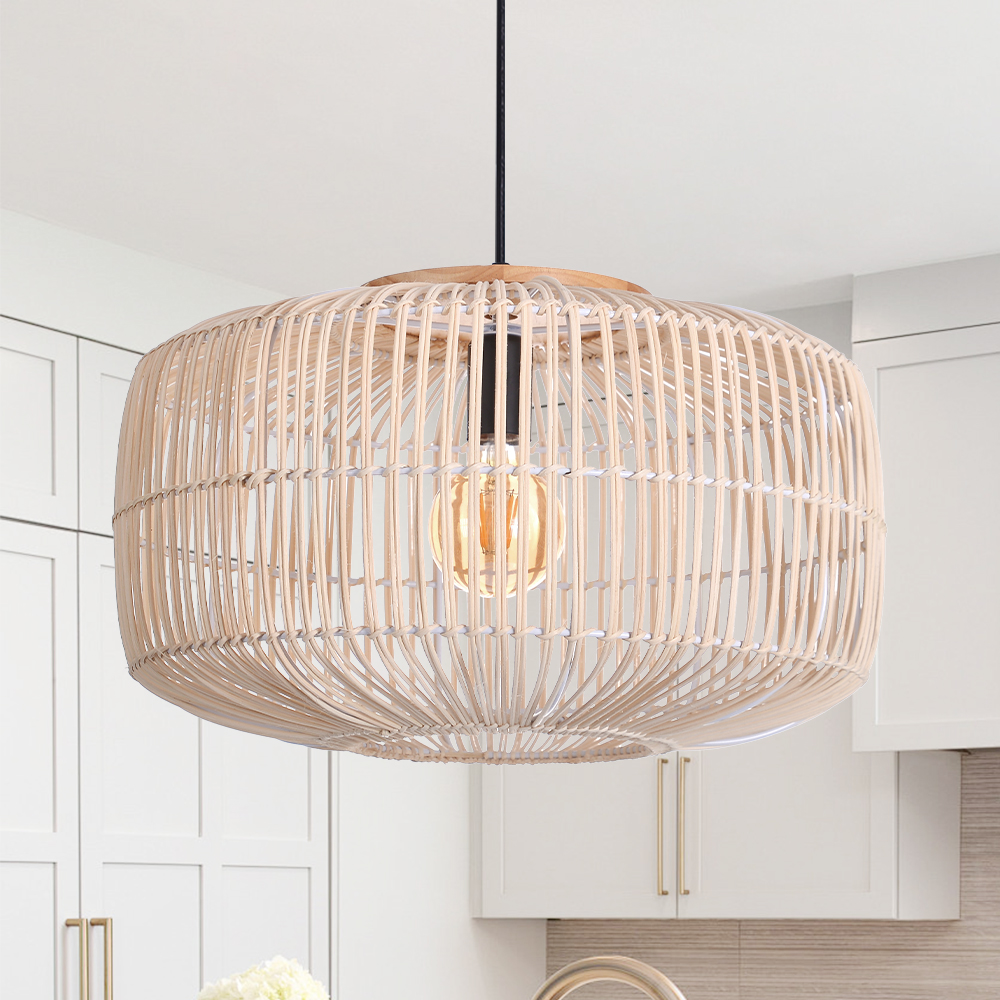 Natural Creative Rattan Chandeliers Dining Room Black Pendant Lights