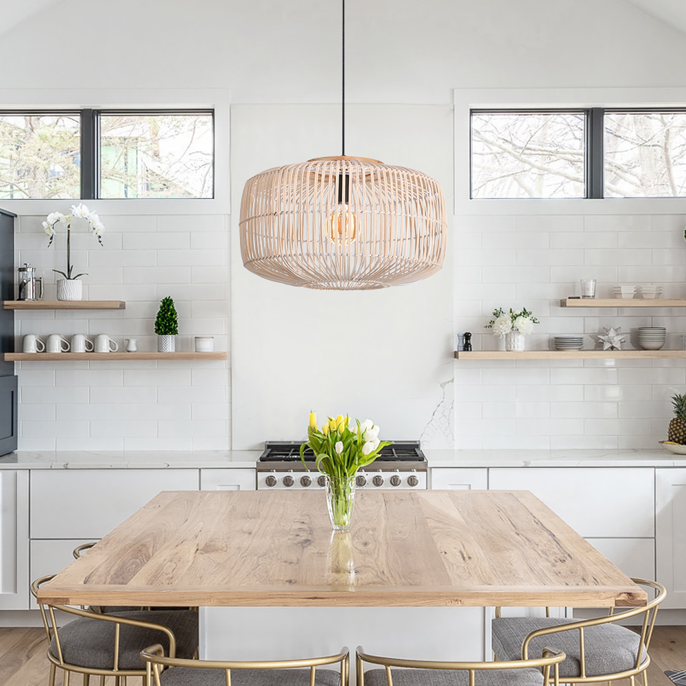 Natural Creative Rattan Chandeliers Dining Room Black Pendant Lights